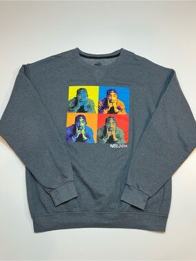 Tupac 2Pac Poetic Justice Andy Warhol Pop Art Graphic Crewneck Sweatshirt Gray
